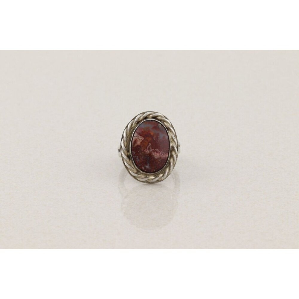 Sterling Silver Red Grey Picture Jasper Ring Size 7 Signed E - Picture 7 of 7